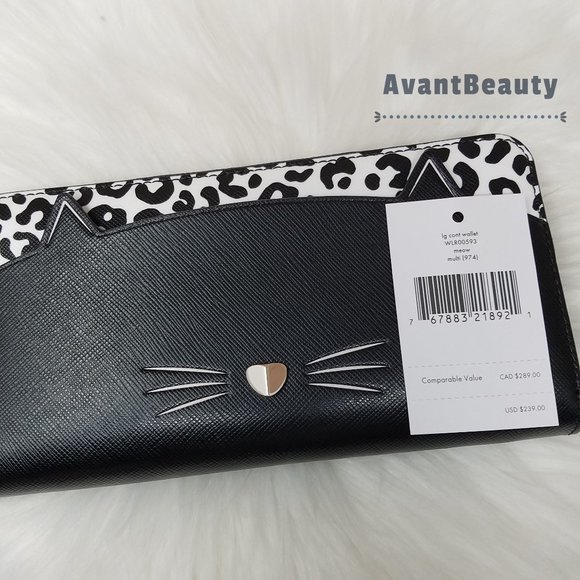 Kate Spade new York Large Continental Wallet Cat Meow Black White leopard - Picture 9 of 9